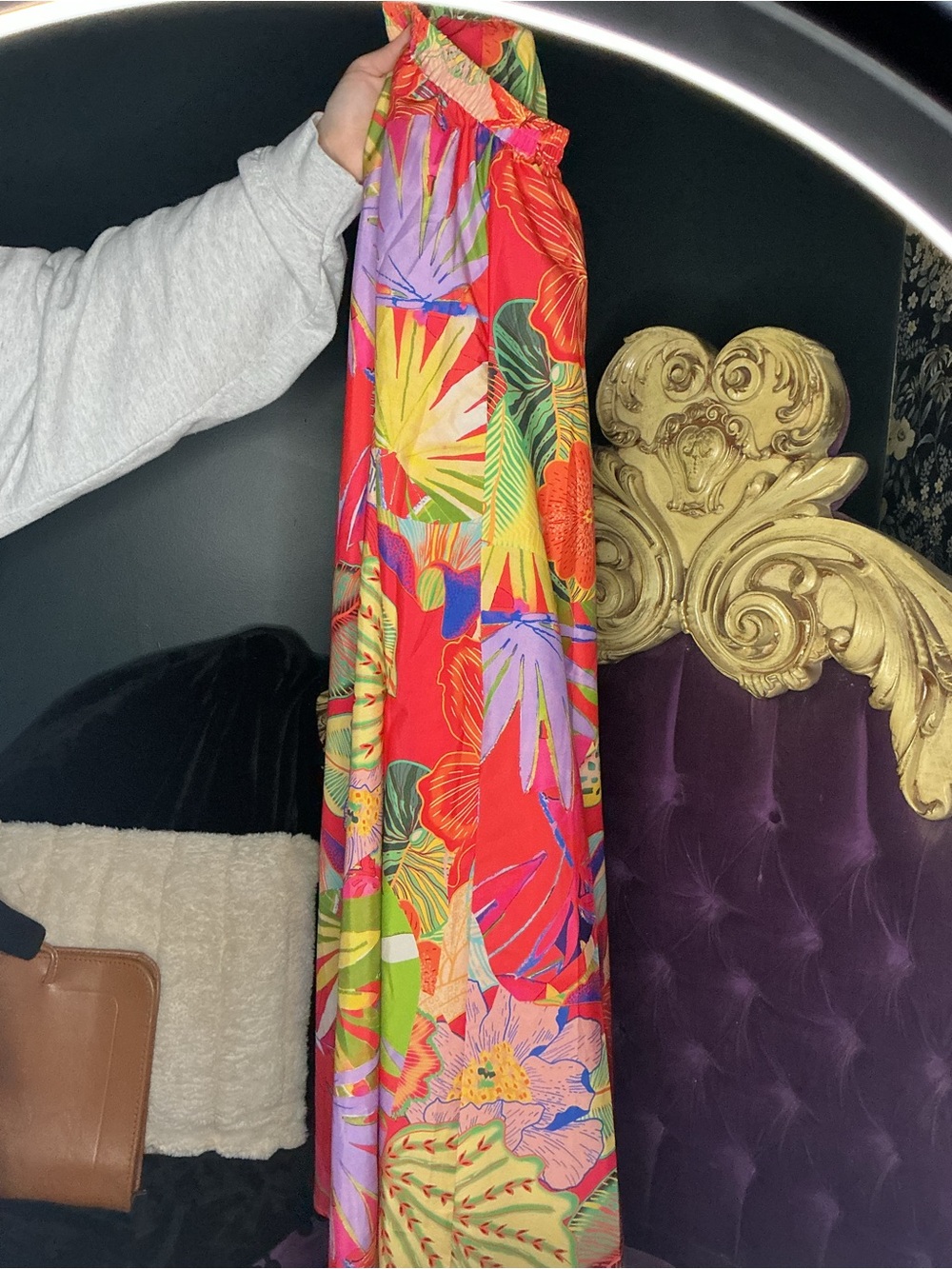 Vibrant Red Tropical Print Maxi Skirt